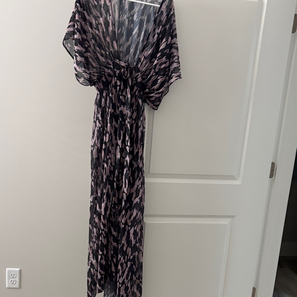 Sheer Pink and Black Printed Bathing Suit Cover